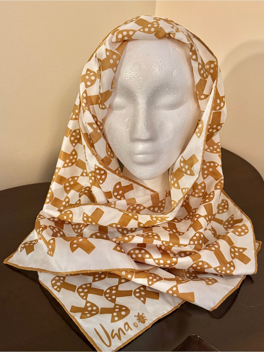 Vera Neumann Vana Gold & White Printed Silk-Feel Scarf